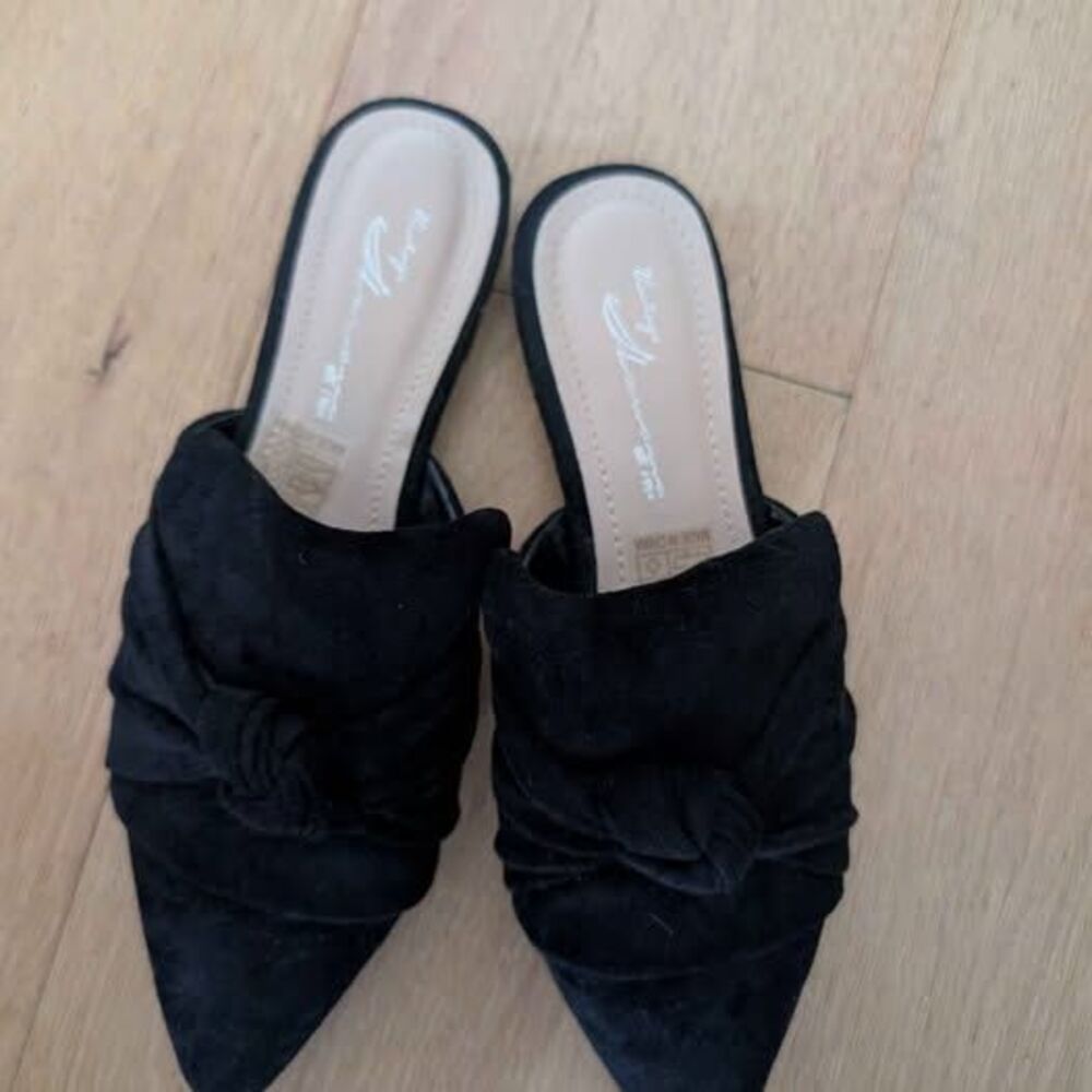 Vintage Havana Dawn Point Toe Block Heal Knotted Mules Suede Size 6.5
